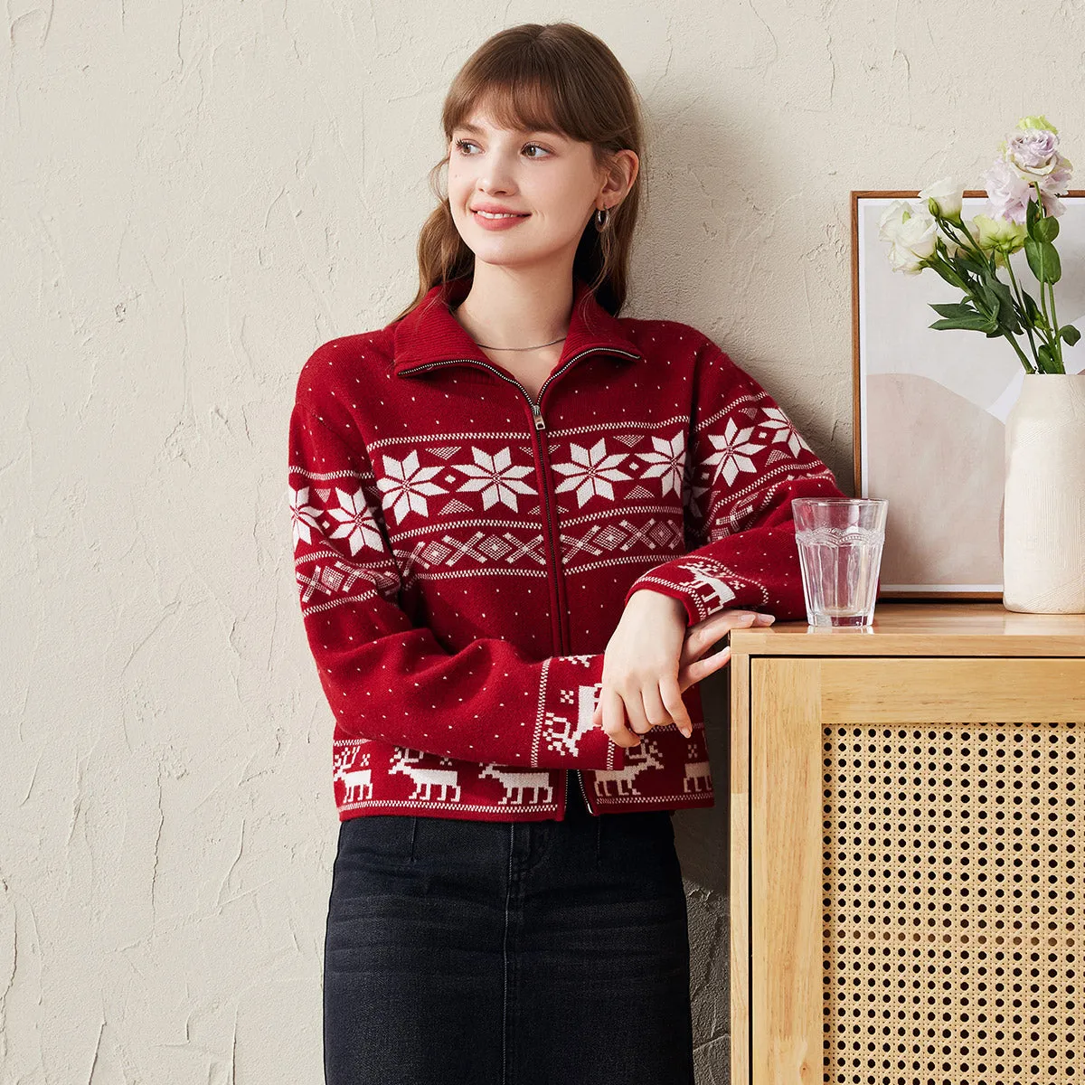 100% Wool Cozy Winter Wonderland Knit Cardigan