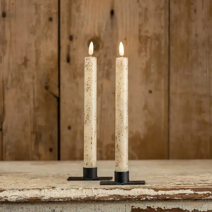 3D Flame 9.5" Cream Taper Candles, Set Of 2