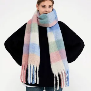 Accity | Plaid Fringed Shawl Scarf: Pink Pastel