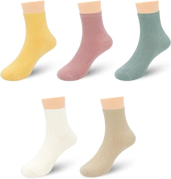 Bamboo Stretch Kids Ankle Sochool Kids Crew Socks Breathable Boy Girl 5 Pairs