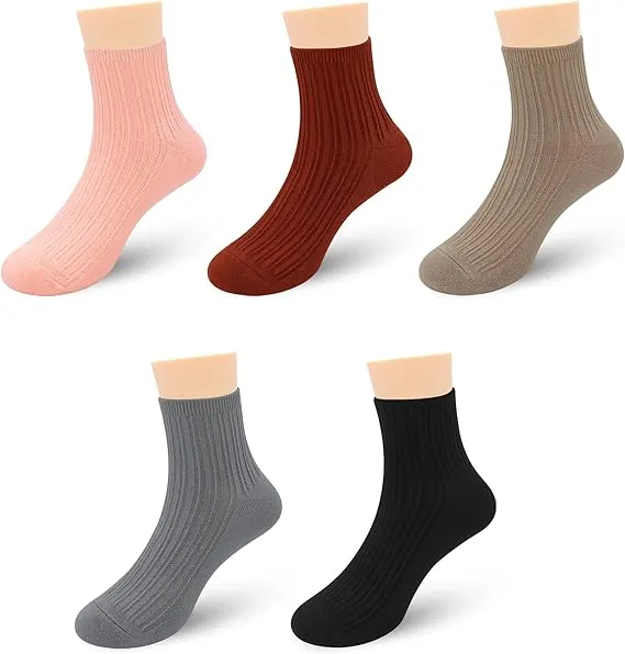 Bamboo Stretch Kids Ankle Sochool Kids Crew Socks Breathable Boy Girl 5 Pairs