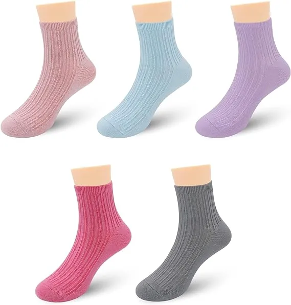 Bamboo Stretch Kids Ankle Sochool Kids Crew Socks Breathable Boy Girl 5 Pairs