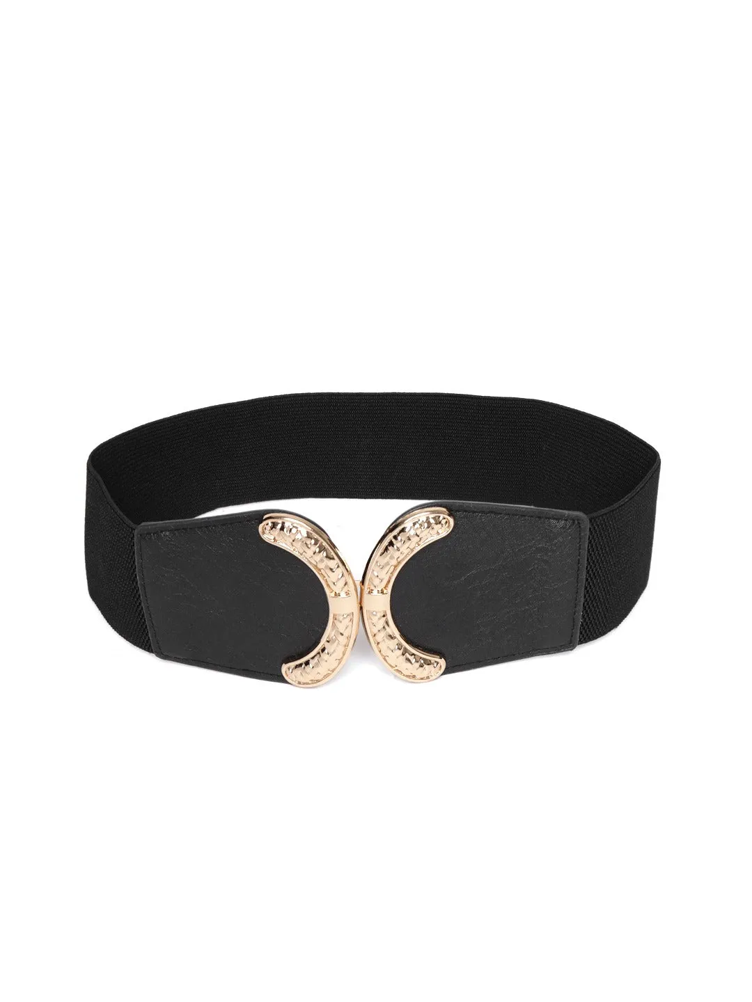 Berrylush Women Black Elastic Strap Fancy Concho Buckle Belt