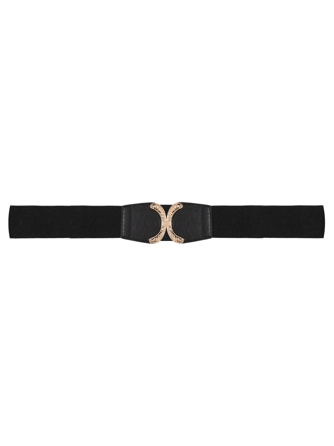 Berrylush Women Black Elastic Strap Fancy Concho Buckle Belt