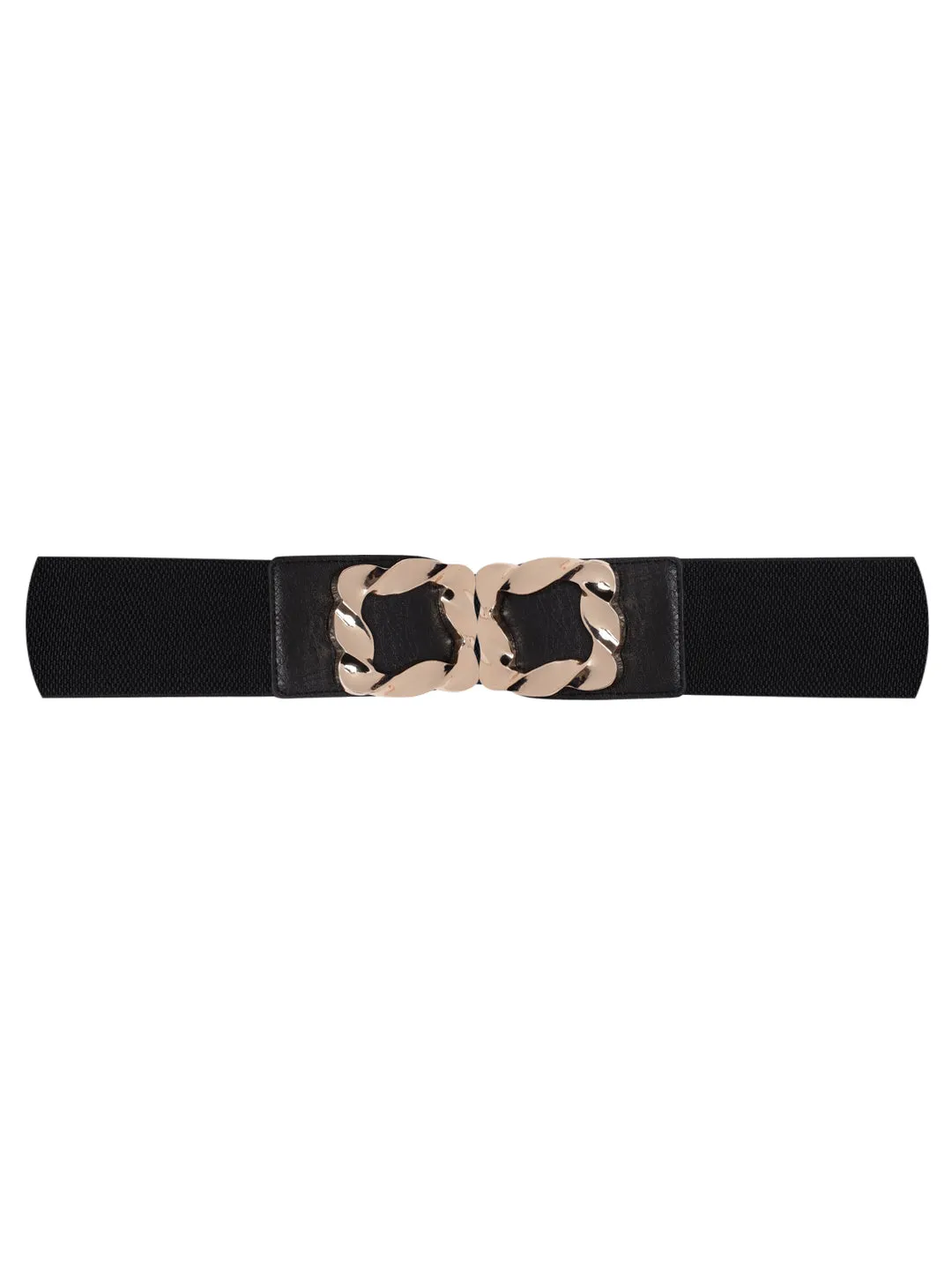 Berrylush Women Black Elastic Strap Square Concho Belt