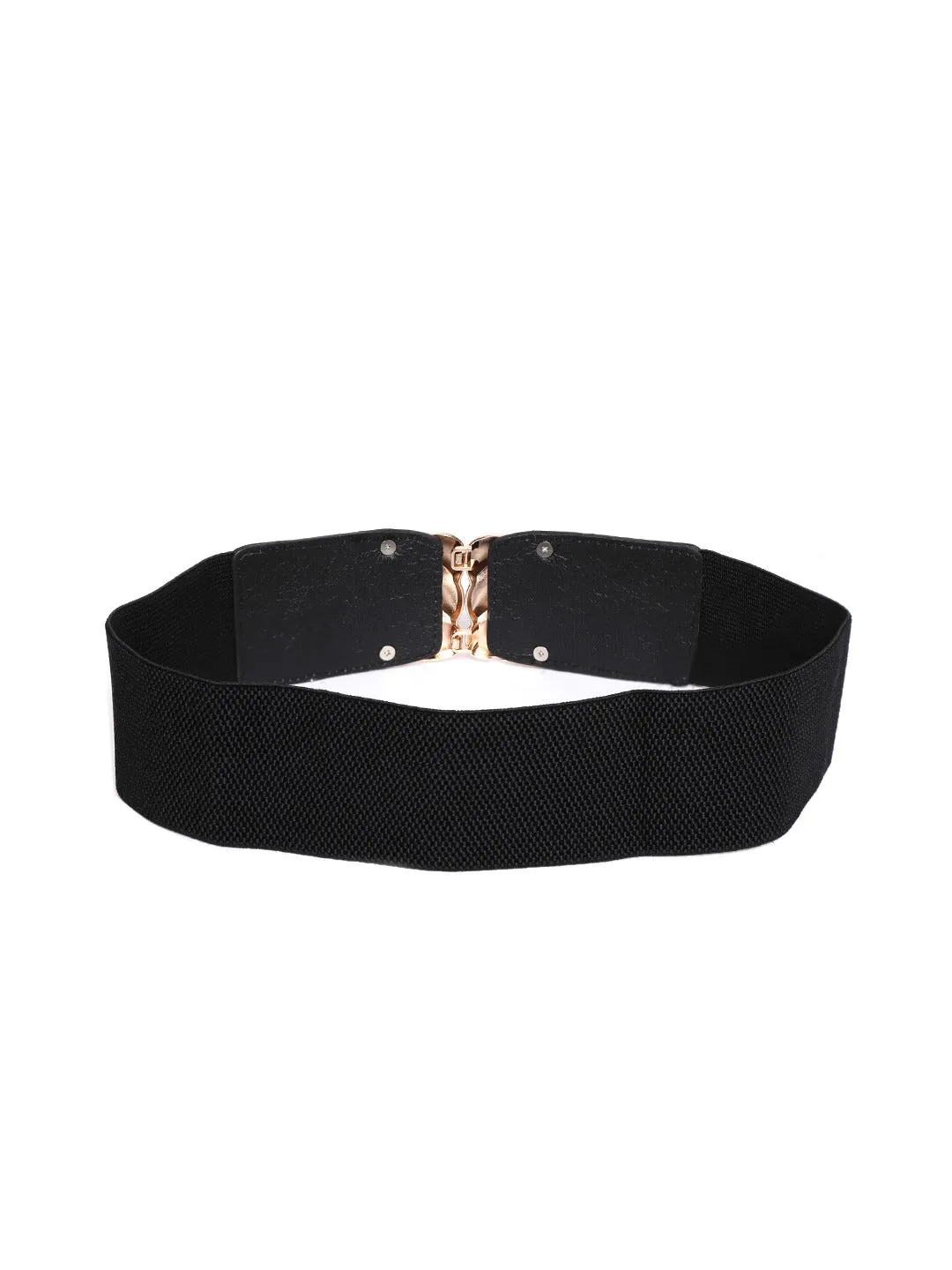 Berrylush Women Black Elastic Strap Square Concho Belt