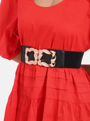 Berrylush Women Black Elastic Strap Square Concho Belt