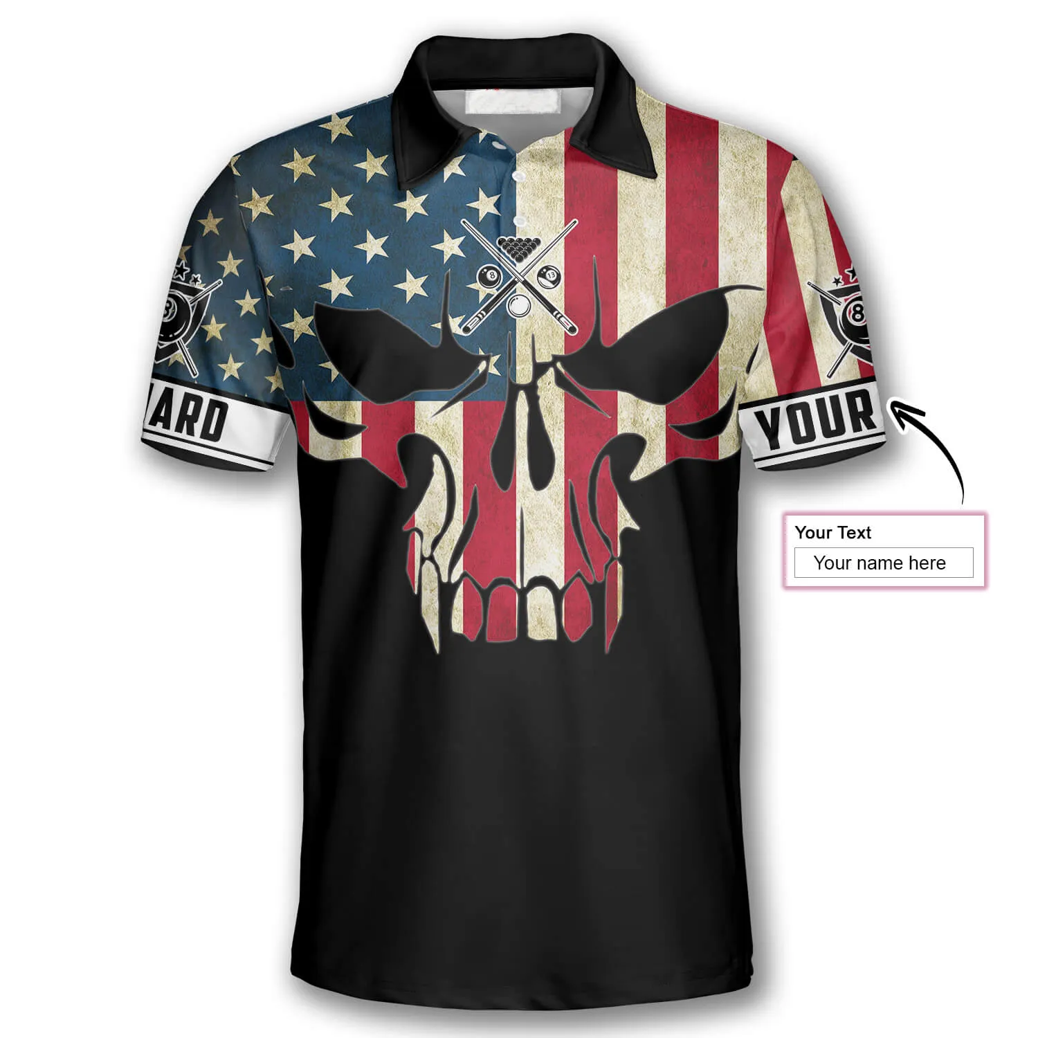 Billiard Retro Skull American Flag Custom Billiard Shirts for Men, American Billiard Shirt