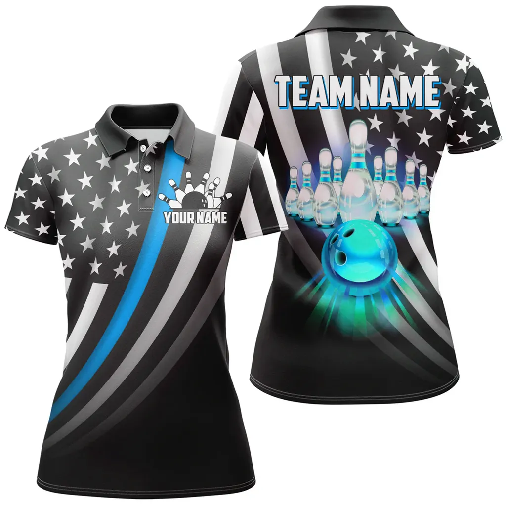 Bowling And Pins Retro American Multicolor Option Customized Name 3D Shirt For Women