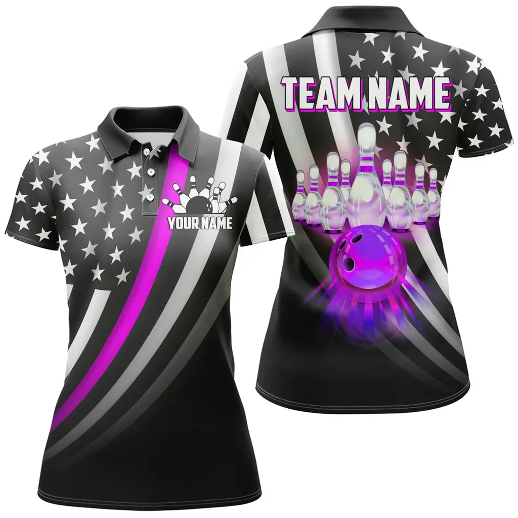 Bowling And Pins Retro American Multicolor Option Customized Name 3D Shirt For Women