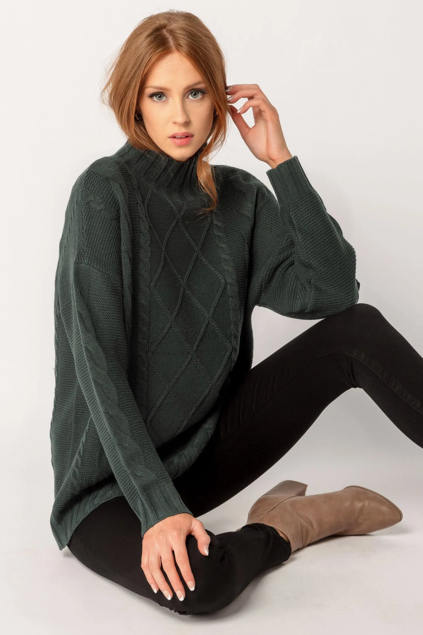 Cable-Knit Mockneck Sweater