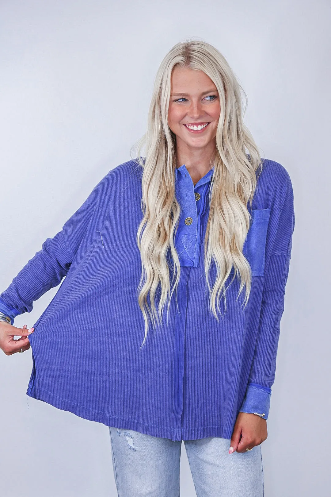 Casual Perfection Royal Waffle Top