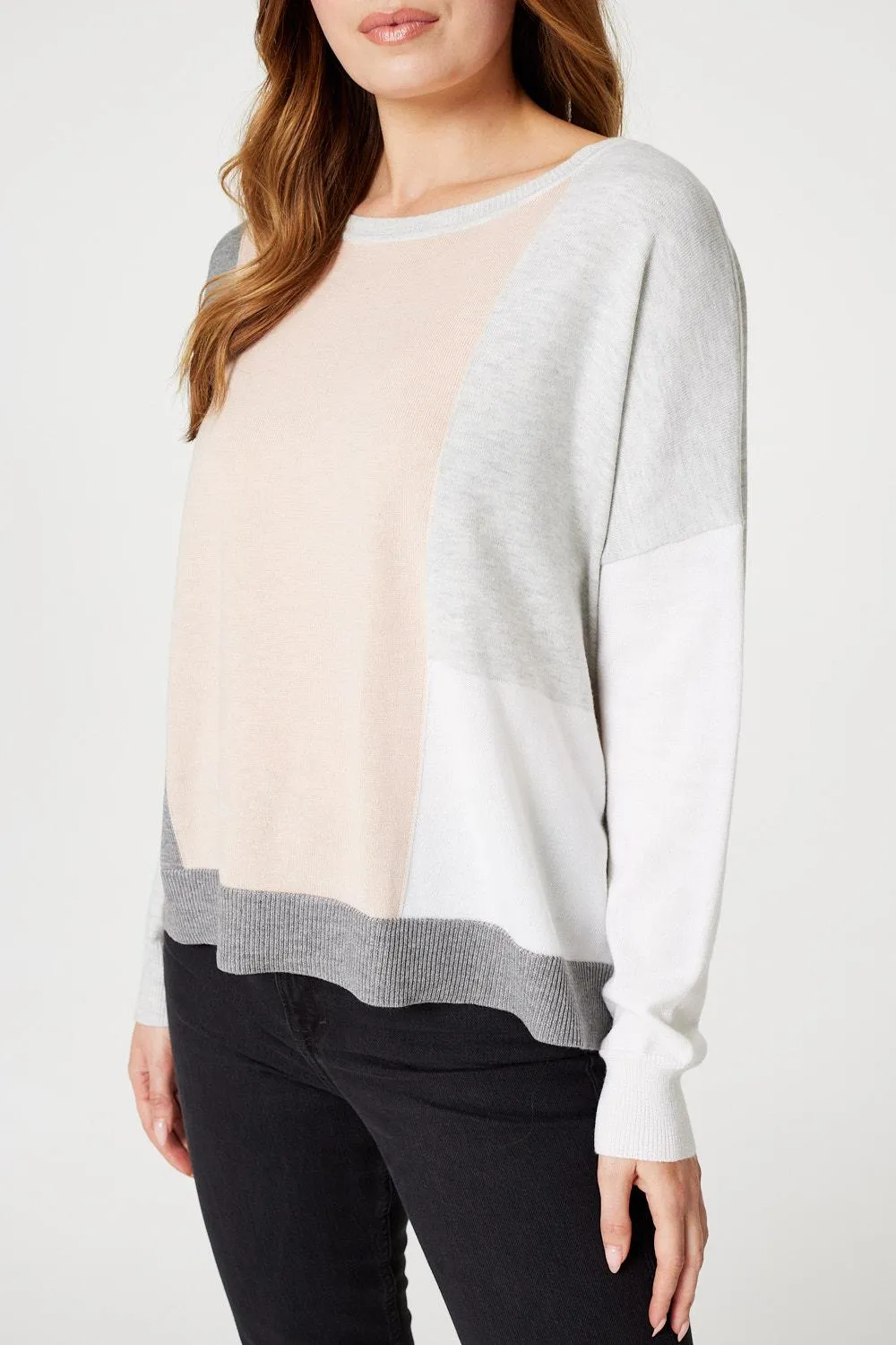 Colour Block Relaxed Knit Jumper