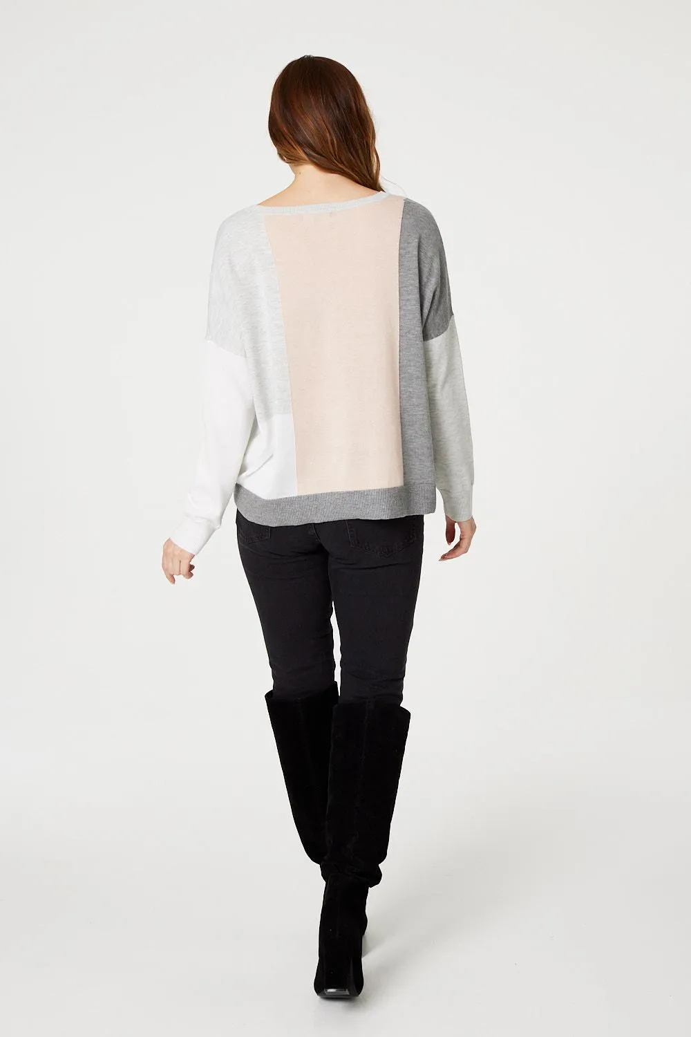 Colour Block Relaxed Knit Jumper