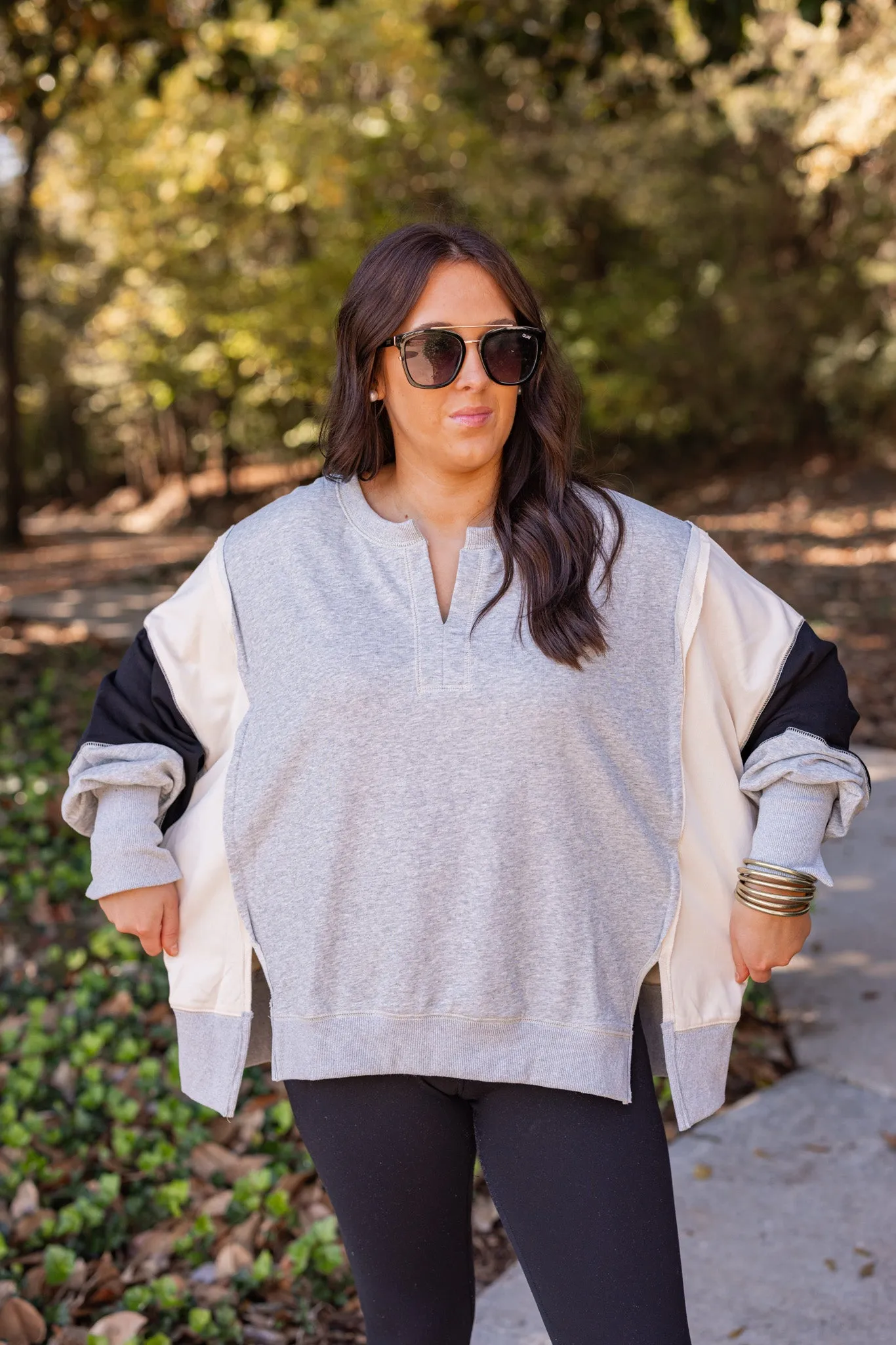 Comfy Colorblock Grey Knit Pullover