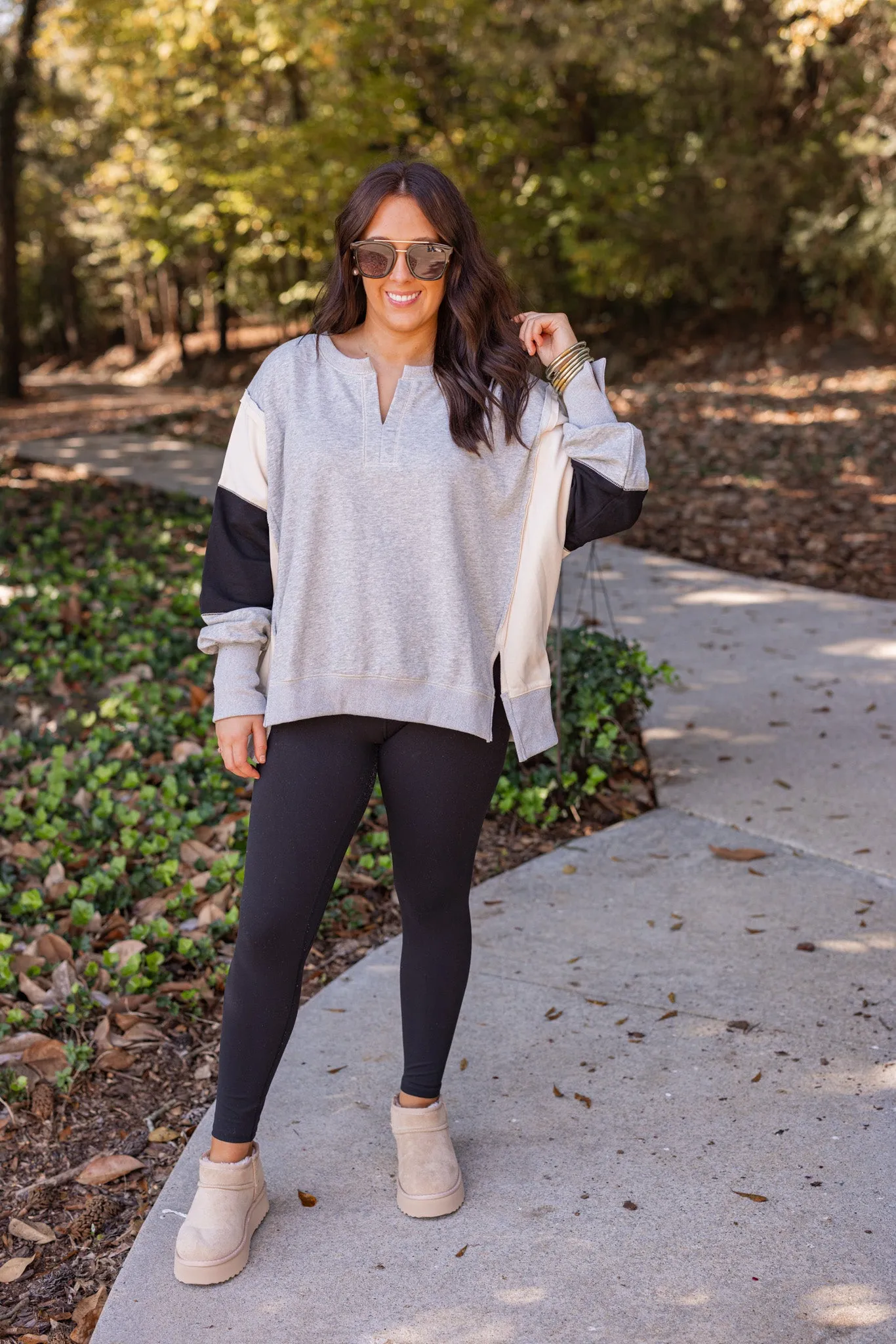 Comfy Colorblock Grey Knit Pullover