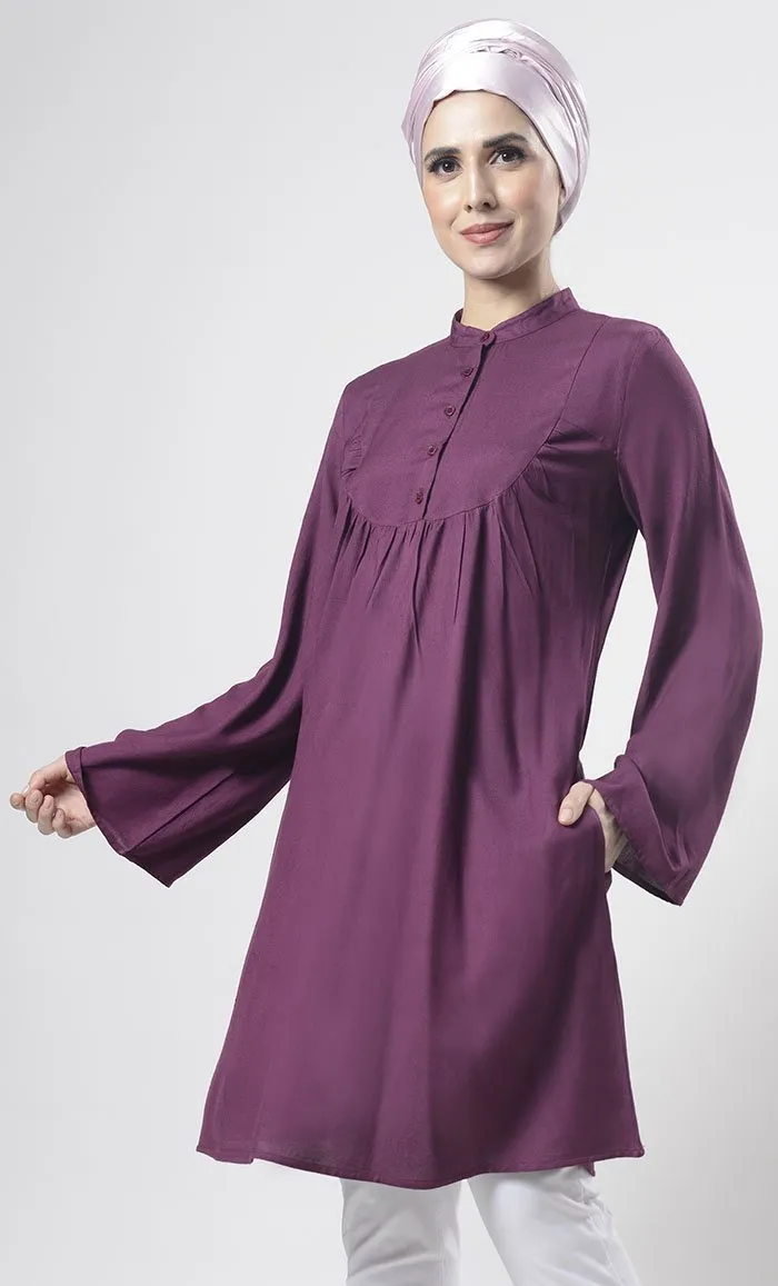 Comfy Everyday wear Wine Front Open Button Long Tunic