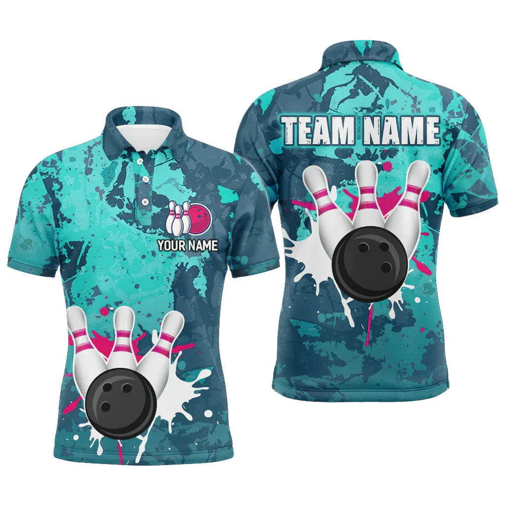 Coolspod Retro Bowling Water Milk Multicolor Option Polo Shirt, Customized Name 3D Bowling Shirt