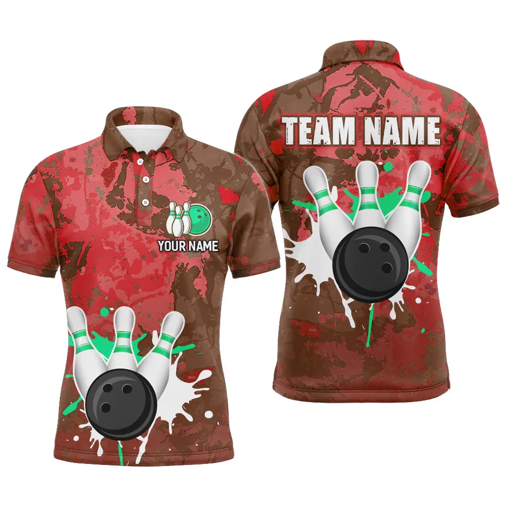 Coolspod Retro Bowling Water Milk Multicolor Option Polo Shirt, Customized Name 3D Bowling Shirt