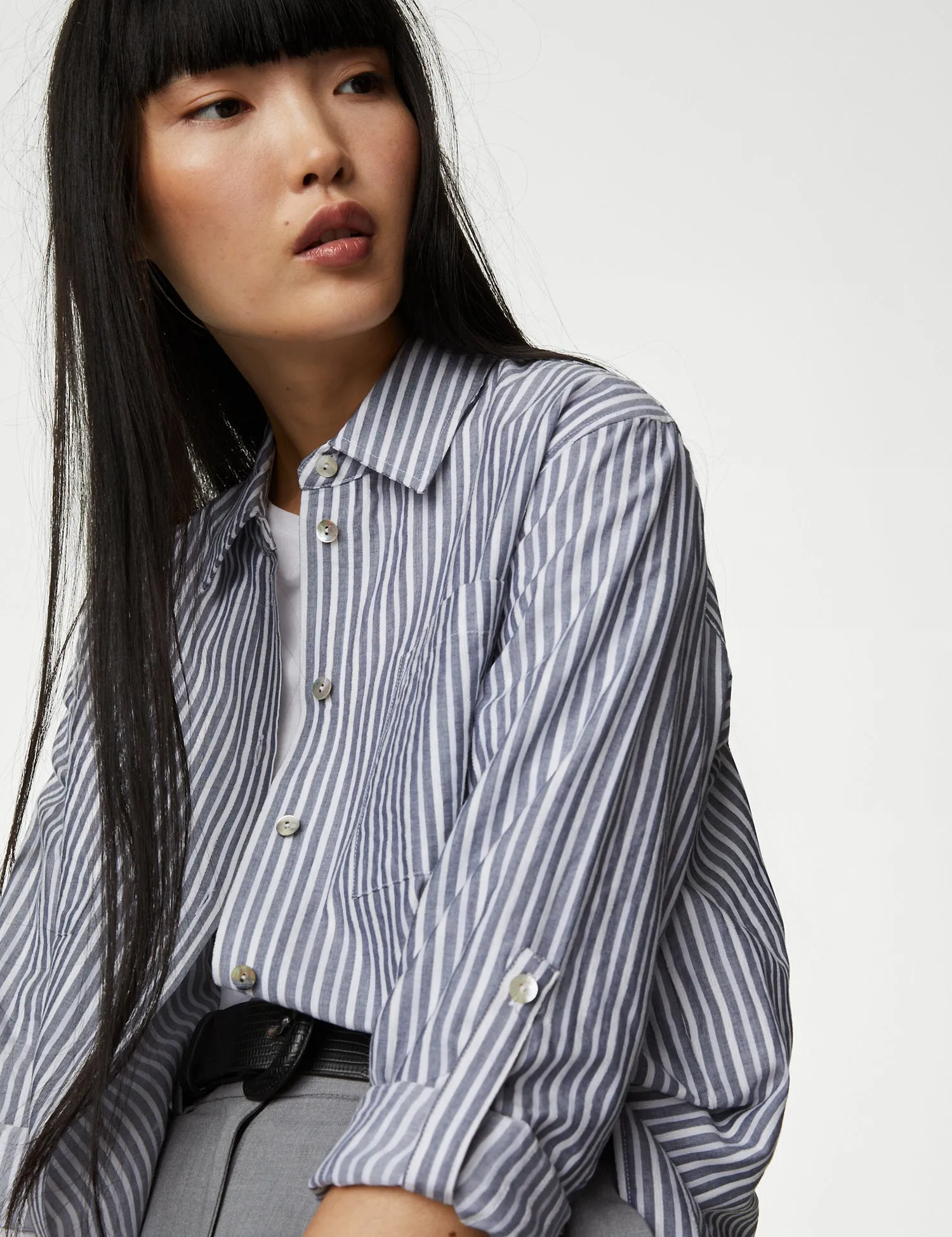 Cotton Rich Striped Relaxed Utility Shirt