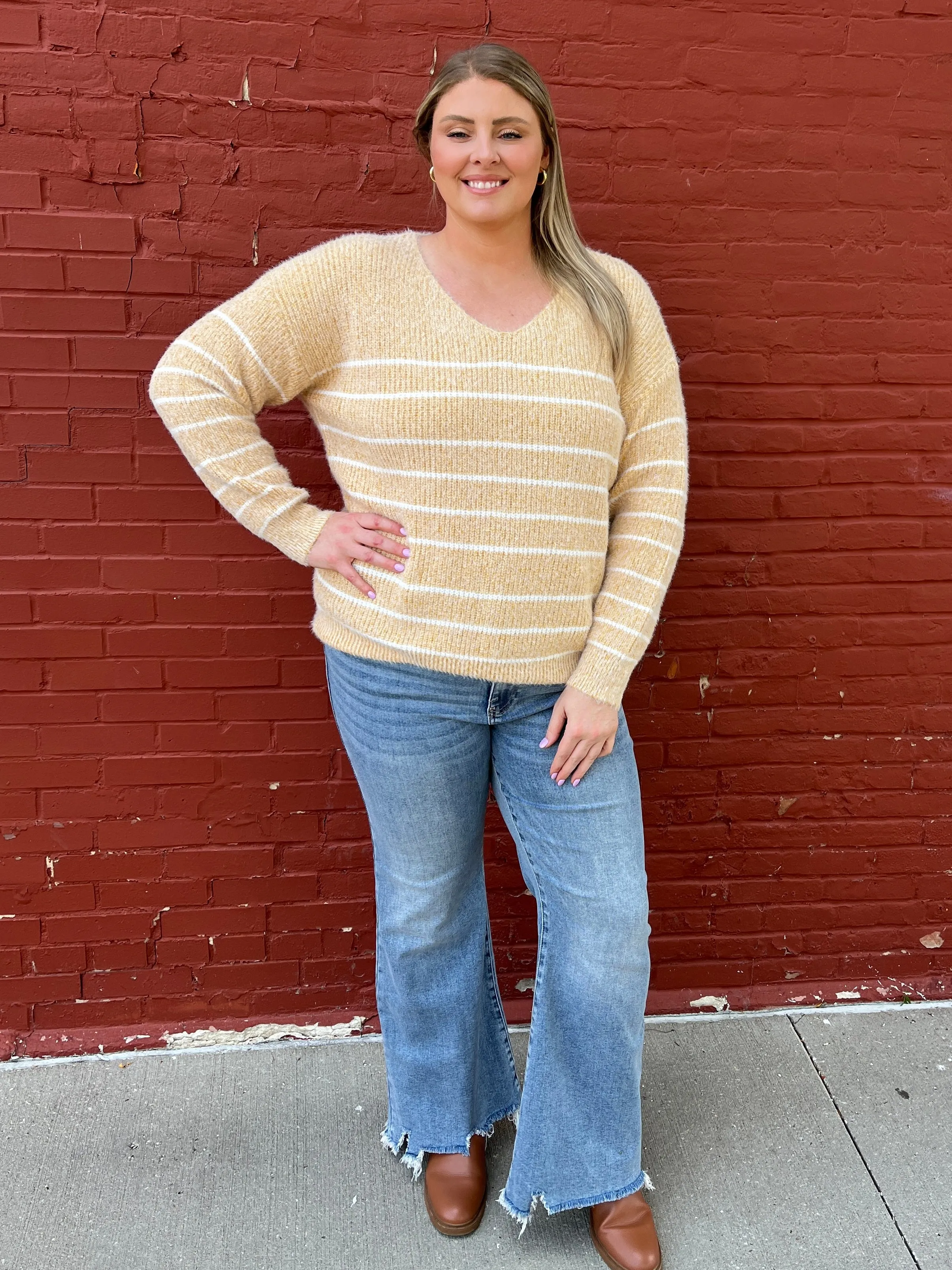 Cozy Striped Mustard Sweater