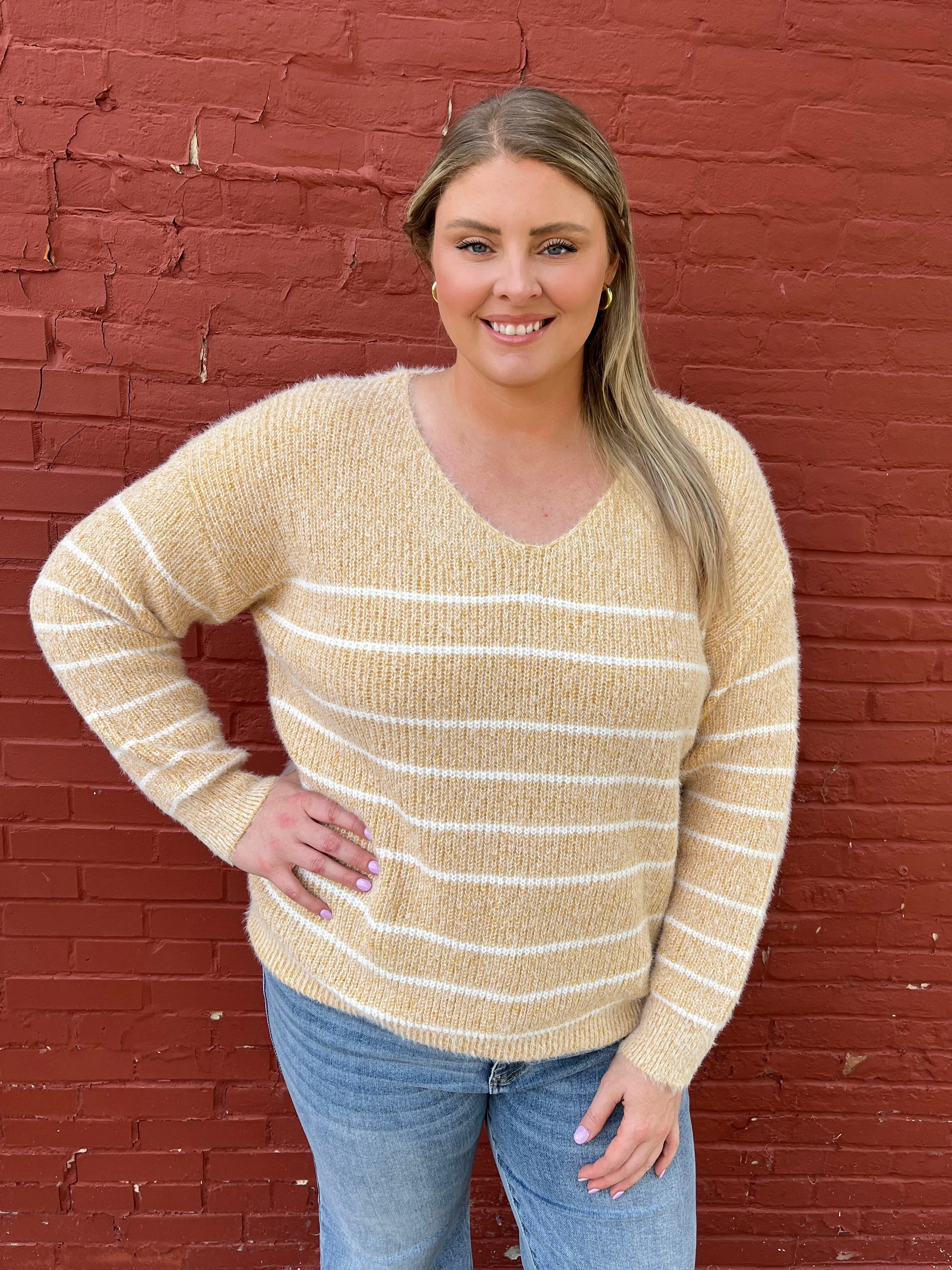 Cozy Striped Mustard Sweater