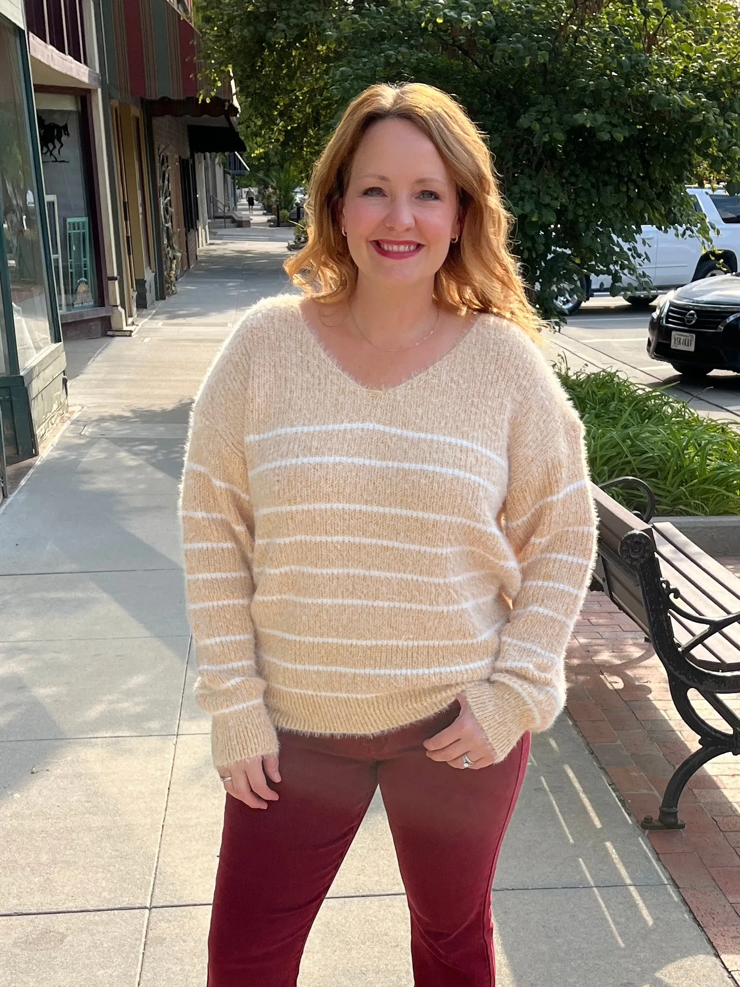 Cozy Striped Mustard Sweater