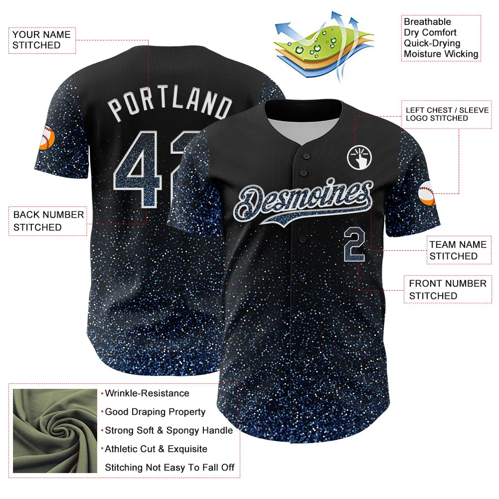 Custom Black Light Blue-White 3D Pattern Design Abstract Colorful Glittering Dot Authentic Baseball Jersey