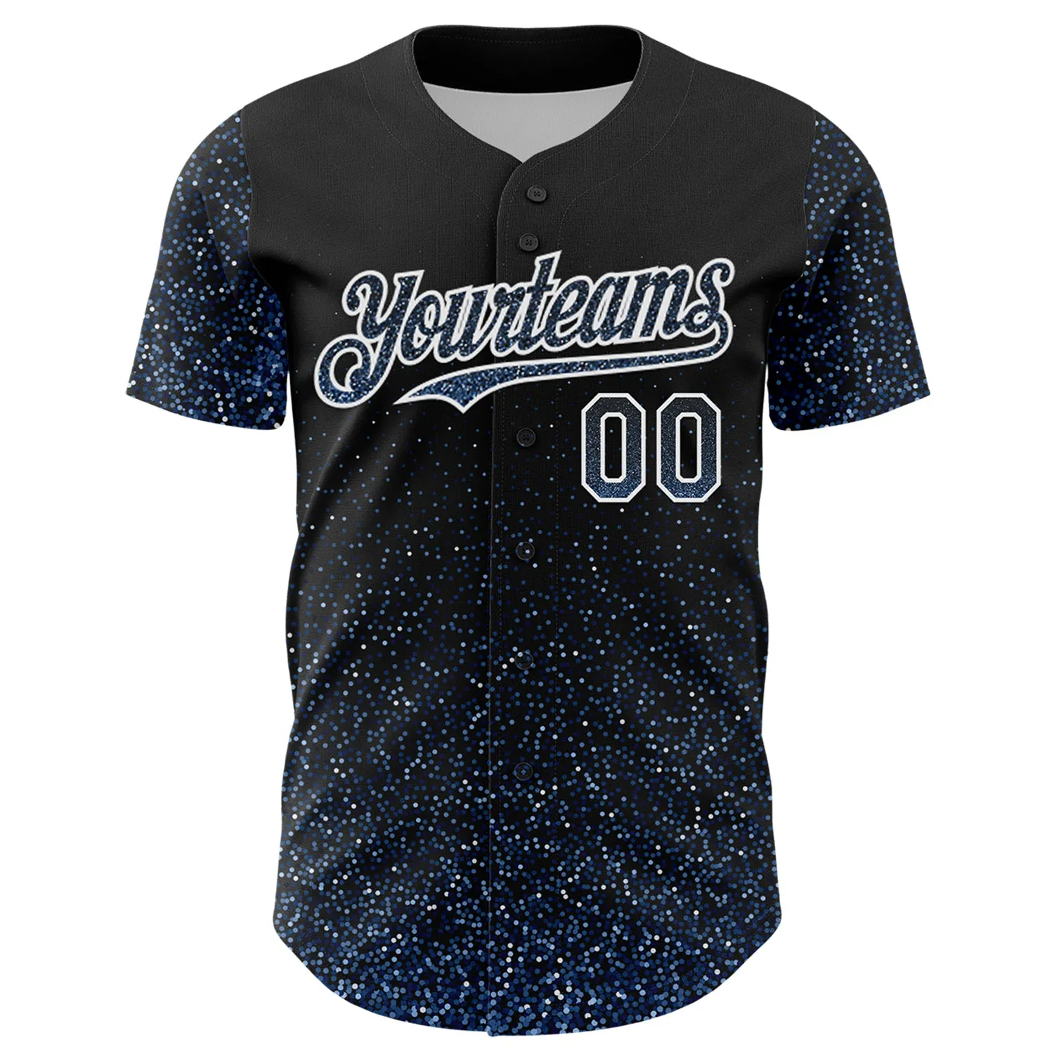 Custom Black Light Blue-White 3D Pattern Design Abstract Colorful Glittering Dot Authentic Baseball Jersey