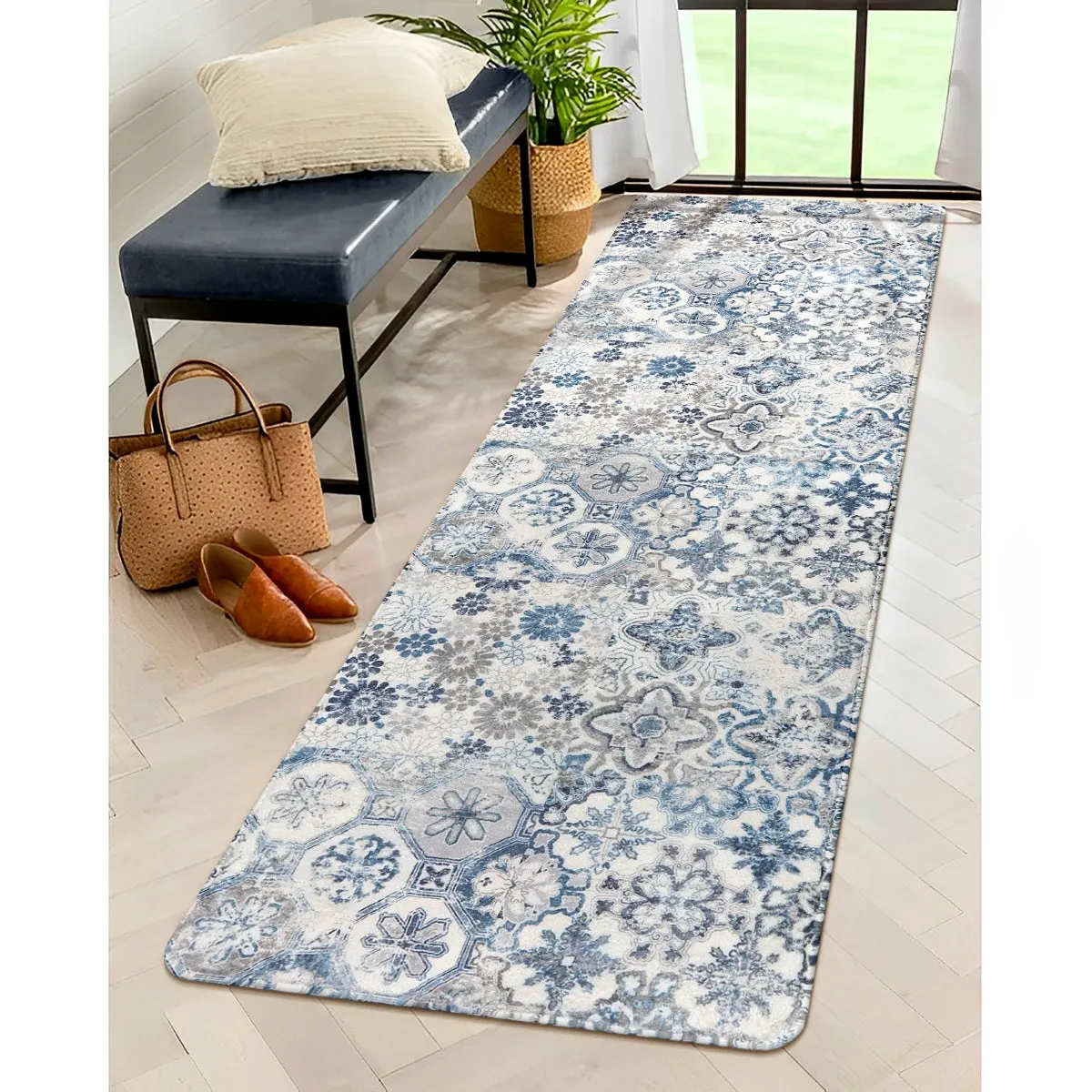 Daphne Small Boho Colorful Floral Medallion Blue/Grey Area Rug