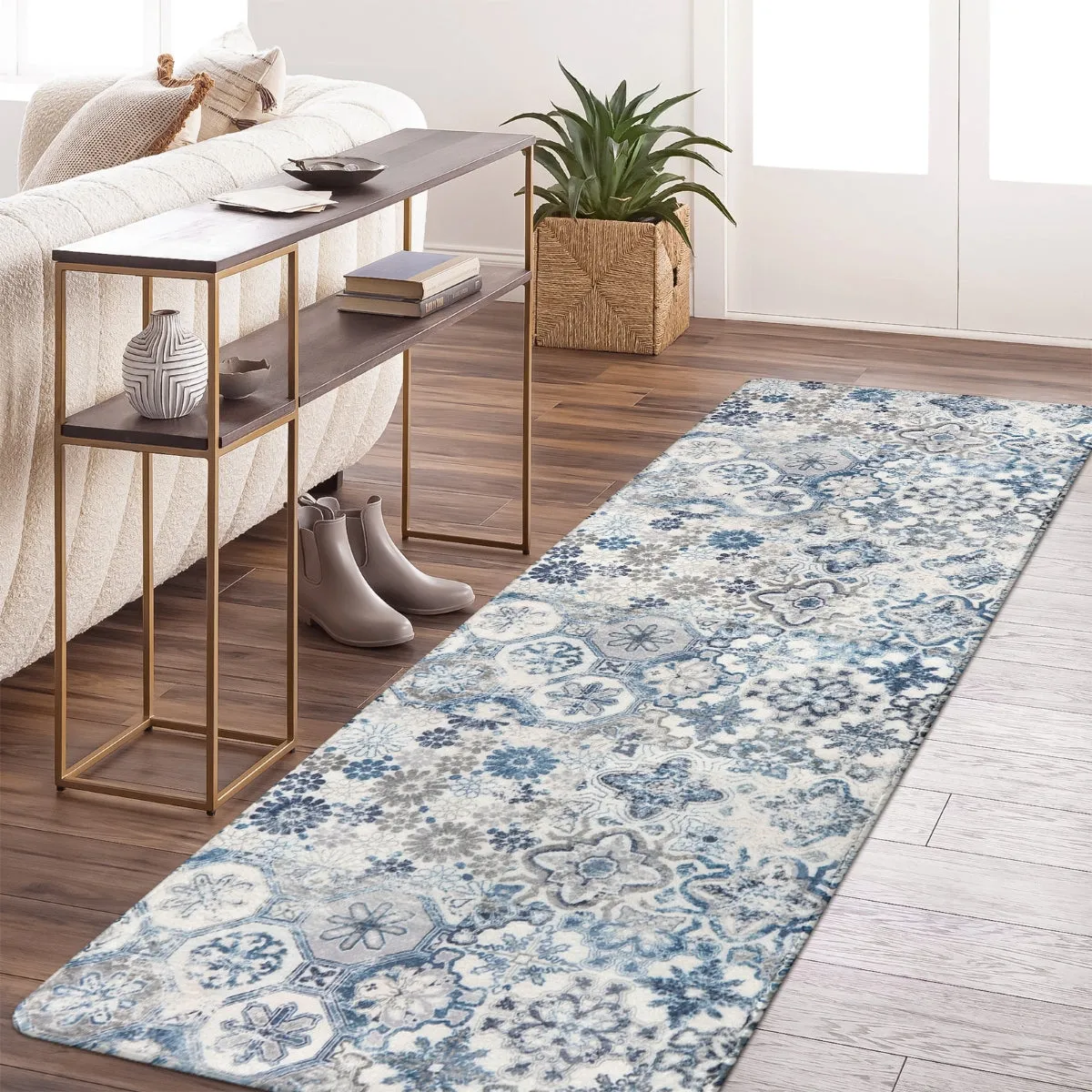 Daphne Small Boho Colorful Floral Medallion Blue/Grey Area Rug