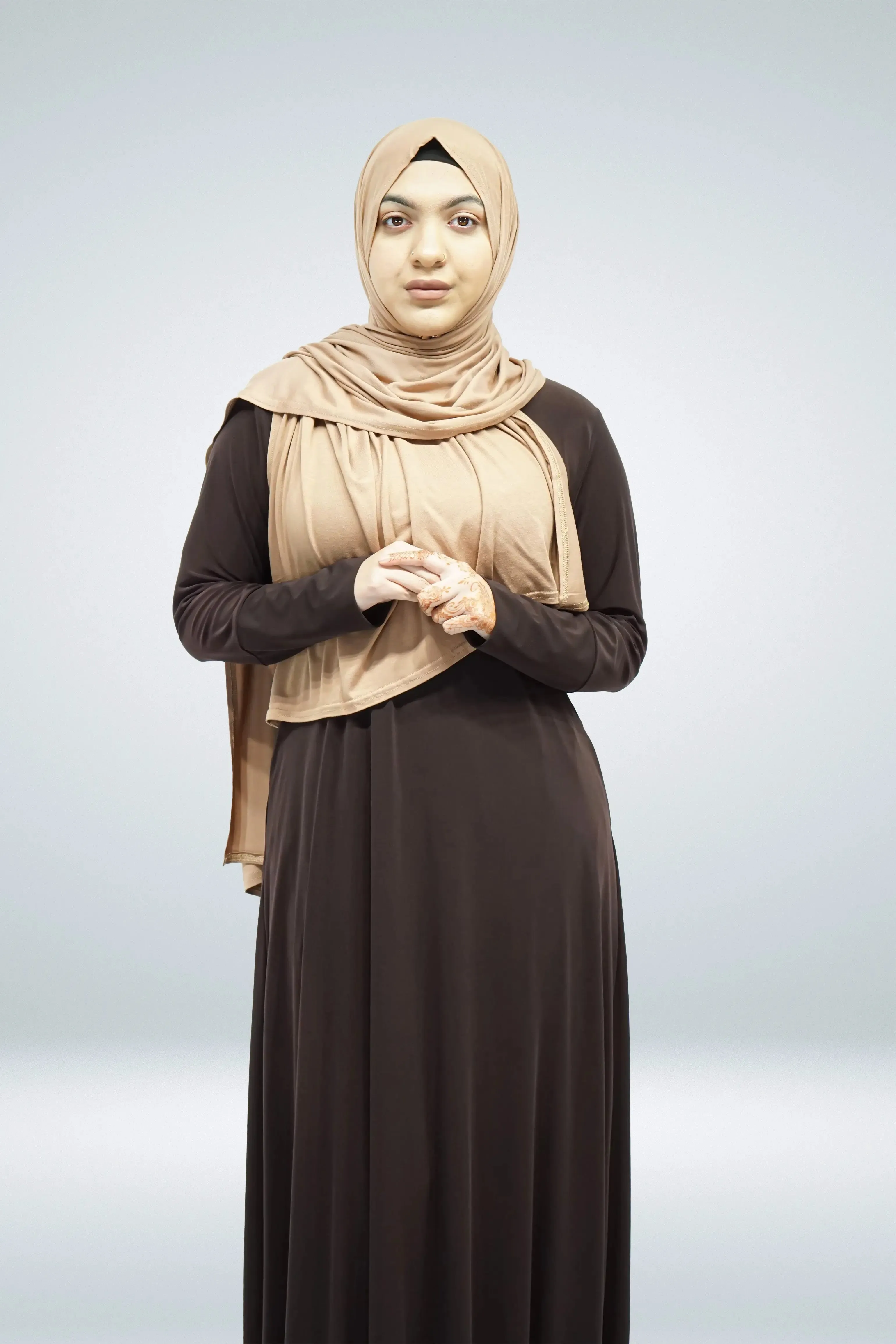 Dark Brown Plain Jersey Abaya With Pocket