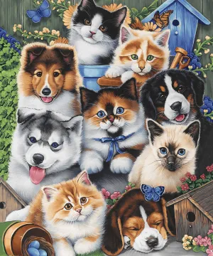 Dawhud Direct Puppies and Kittens Birdhouse Garden Super Soft Plush Fleece Throw Blanket