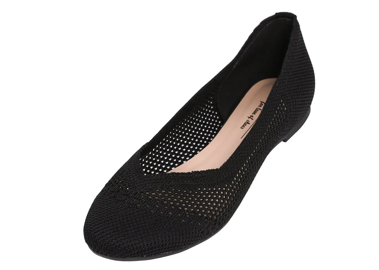 Feversole Women's Woven Fashion Breathable Knit Flat Shoes Black Ballet