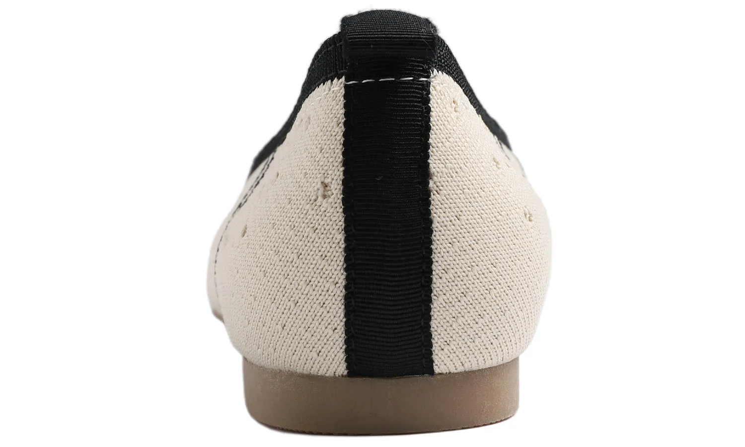 Feversole Women's Woven Fashion Breathable Knit Flat Shoes Pointed Beige Black Stripe