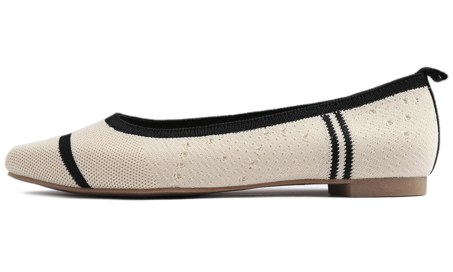 Feversole Women's Woven Fashion Breathable Knit Flat Shoes Pointed Beige Black Stripe