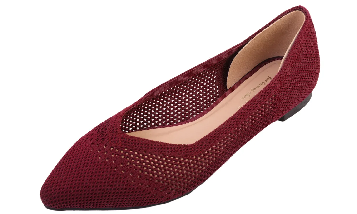 Feversole Women's Woven Fashion Breathable Knit Flat Shoes Pointed Burgundy