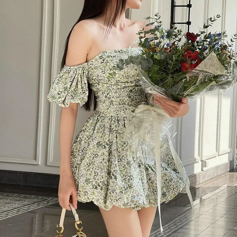 Flytonn-hoco dresses homecoming dresses  women dress to impress  y2k outfits spring summer women's dress Floral A-Swing Off Shoulders Mini Dress