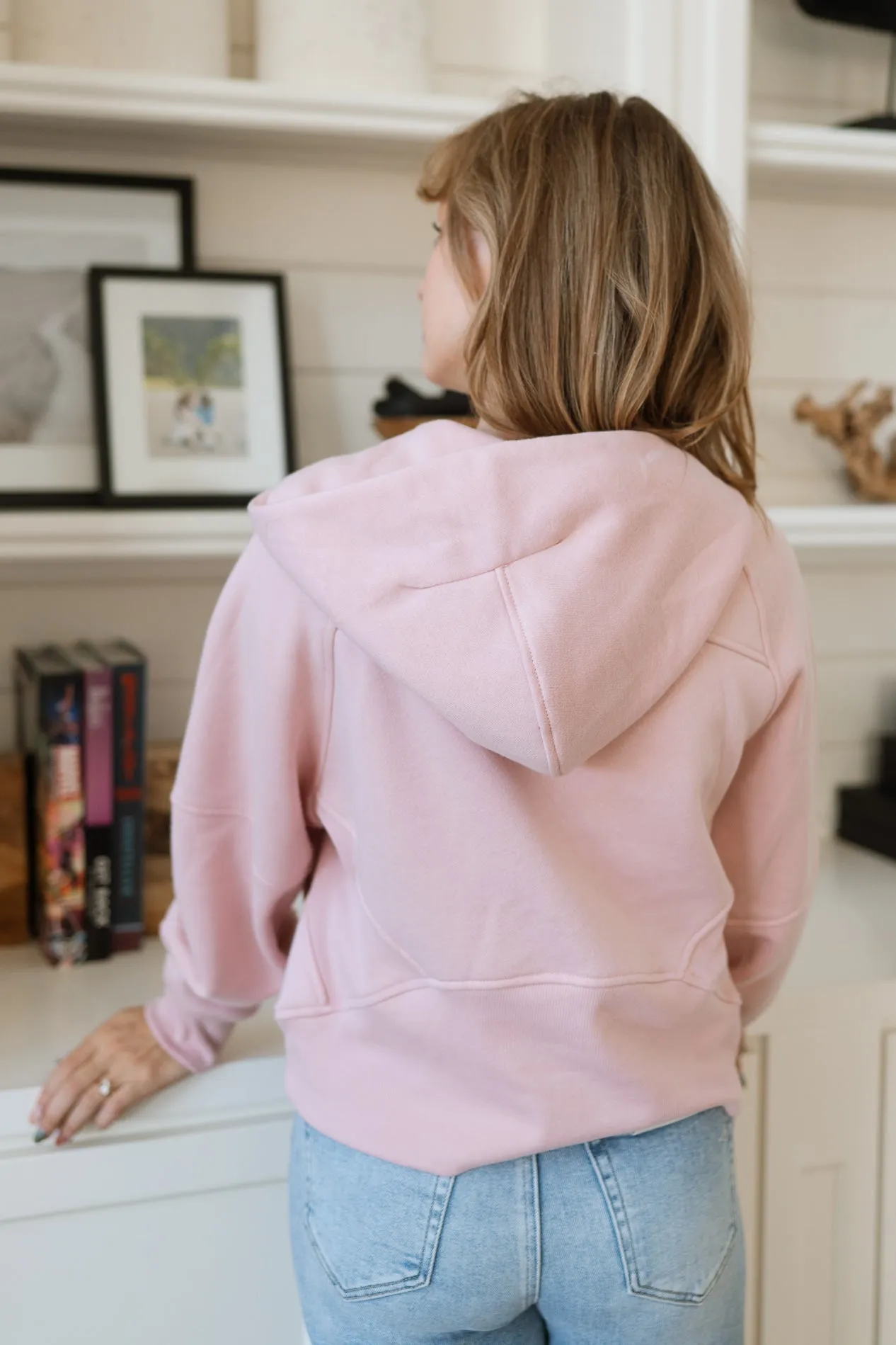 French Terry Quarter Zip Up Hoodie - Pink