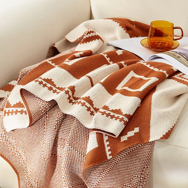 Geometric Patterned Knitted Throw