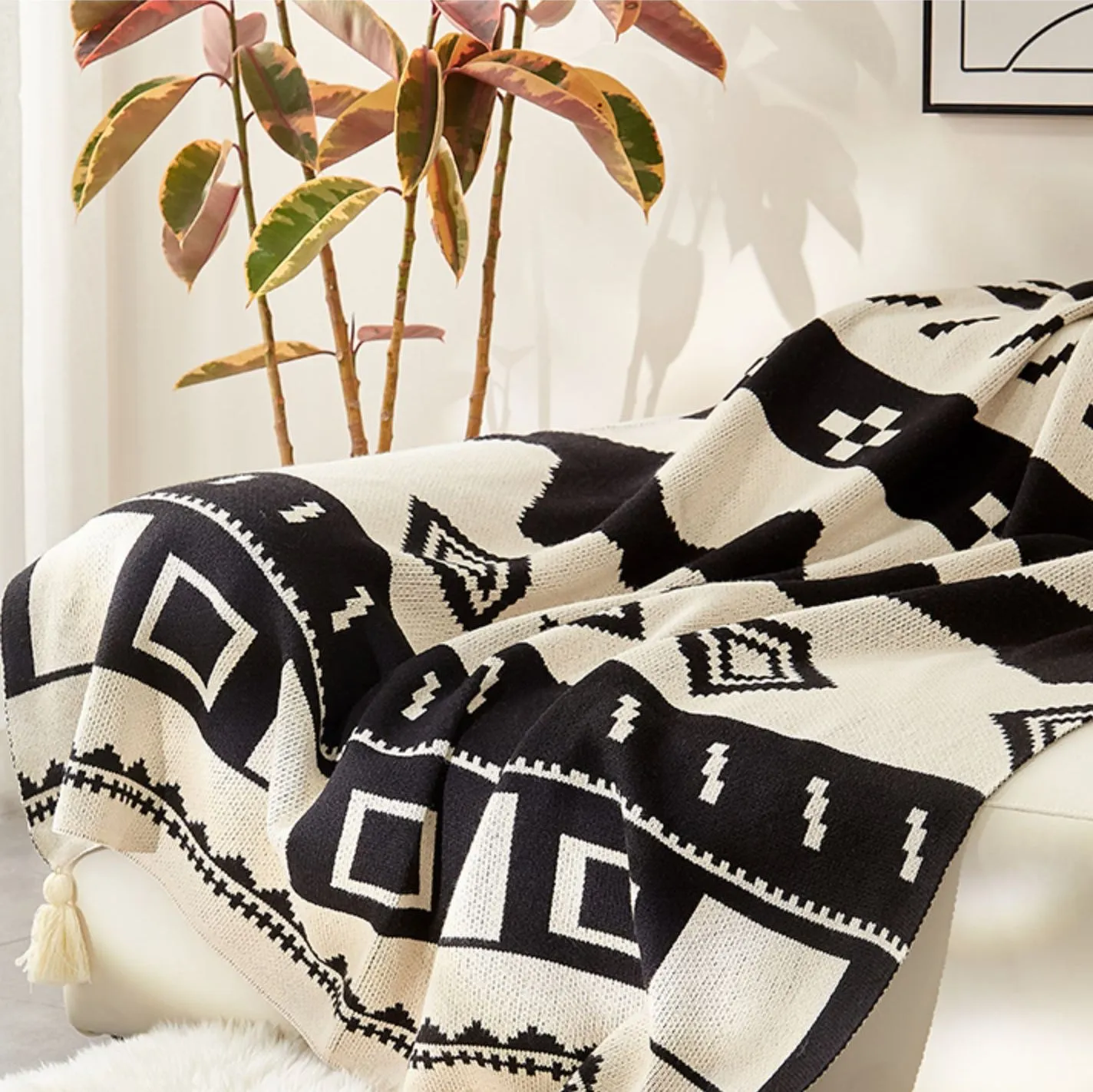 Geometric Patterned Knitted Throw