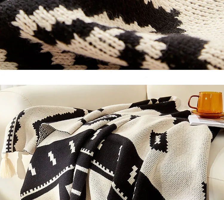 Geometric Patterned Knitted Throw