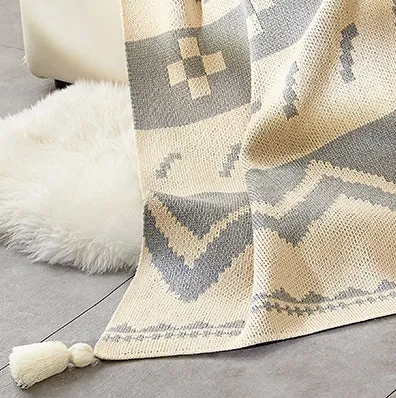 Geometric Patterned Knitted Throw