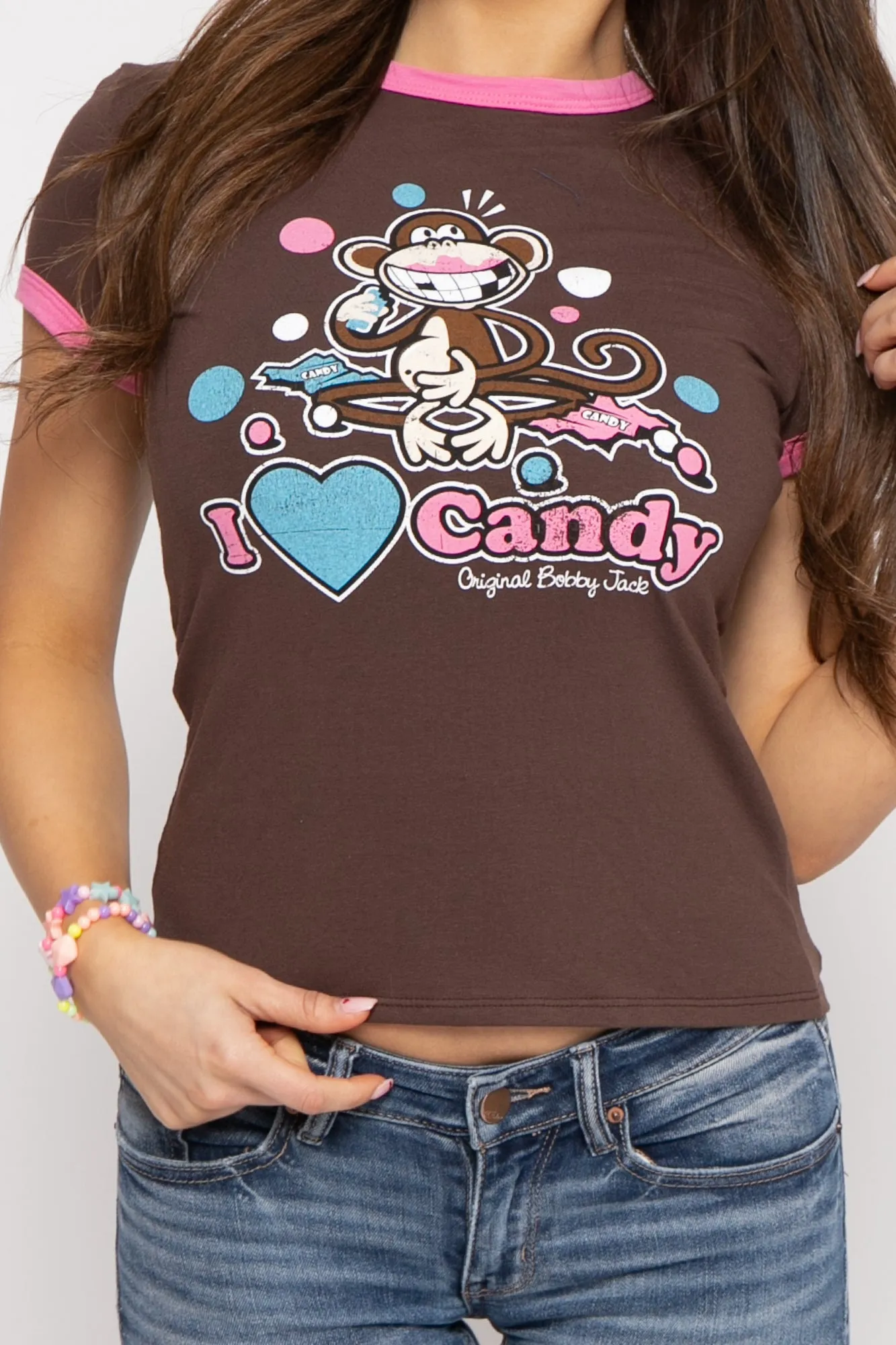 I Love Candy - Bobby Jack Ringer Top - Brown