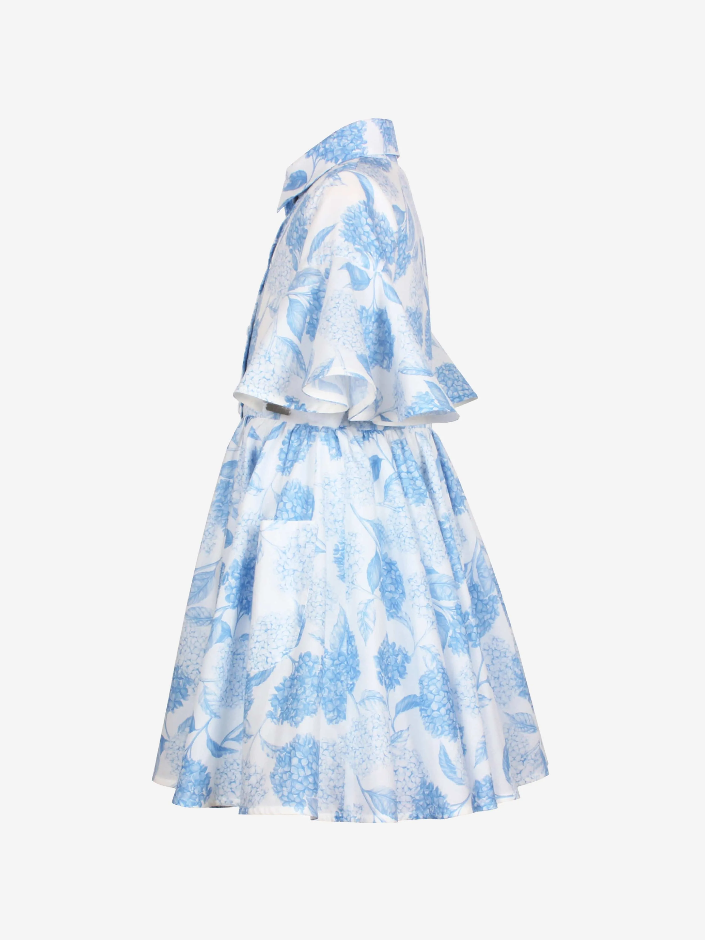 Jessie And James Girls Hydrangea Print Shirt Dress in Blue