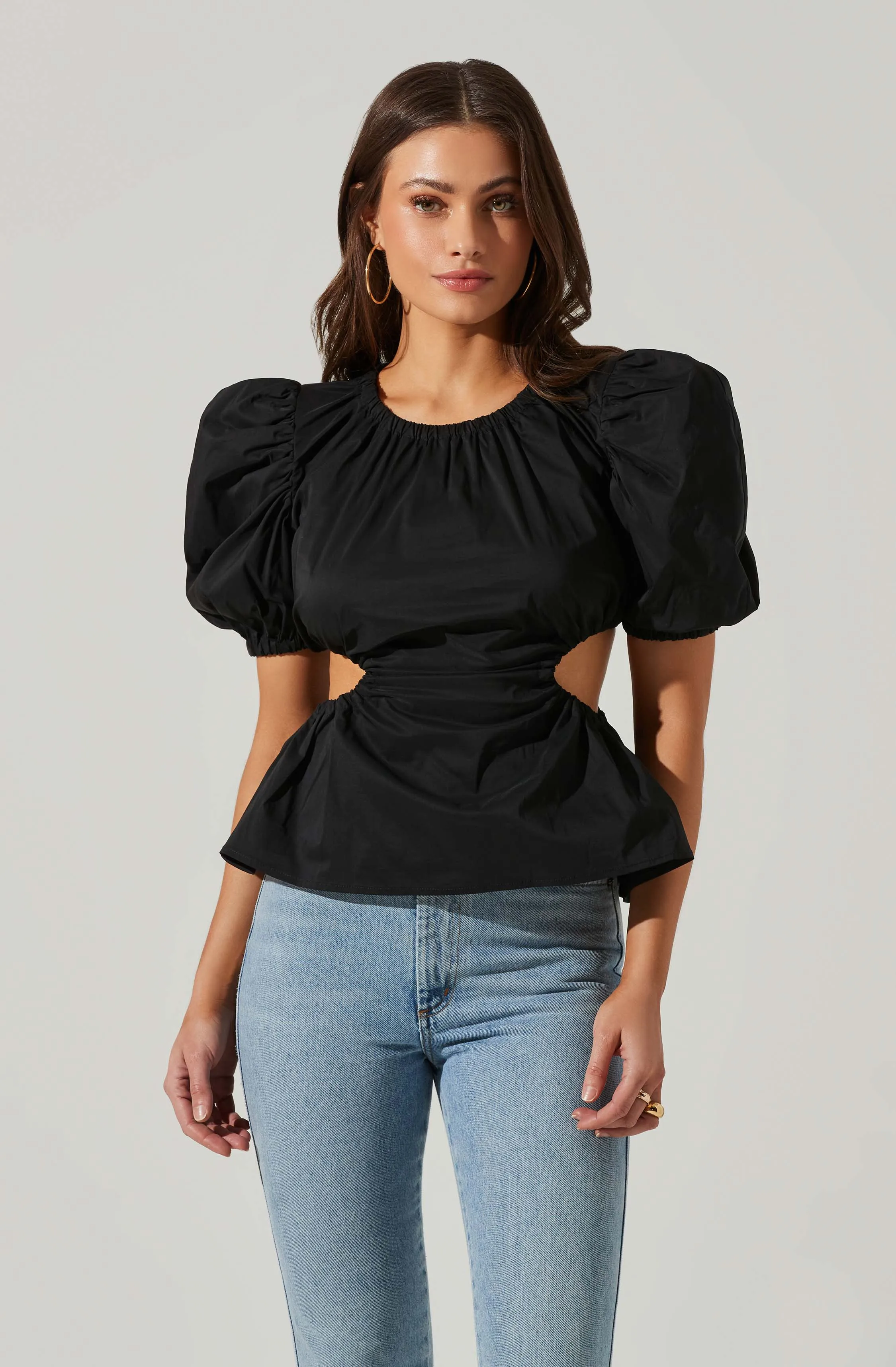 Juno Side Cutout Puff Sleeve Peplum Top