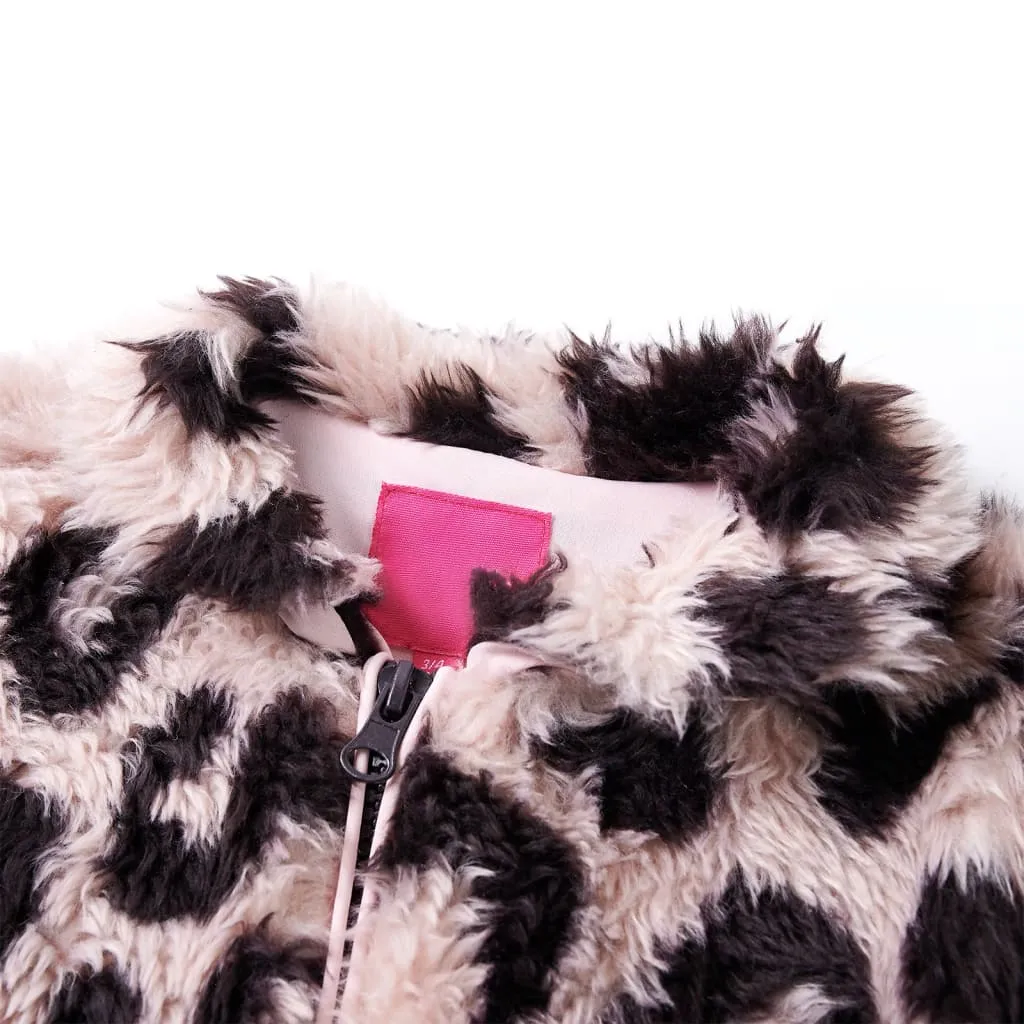 Kids' Faux Fur Coat - Light Pink Leopard Pattern, Size 128 (7-8 Years) - Cozy, Stylish & Warm