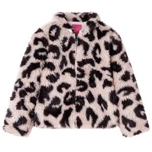 Kids' Faux Fur Coat - Light Pink Leopard Pattern, Size 128 (7-8 Years) - Cozy, Stylish & Warm