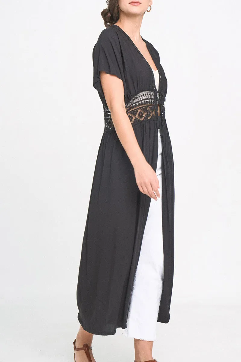 Kimono - Lace Trim Long - Black