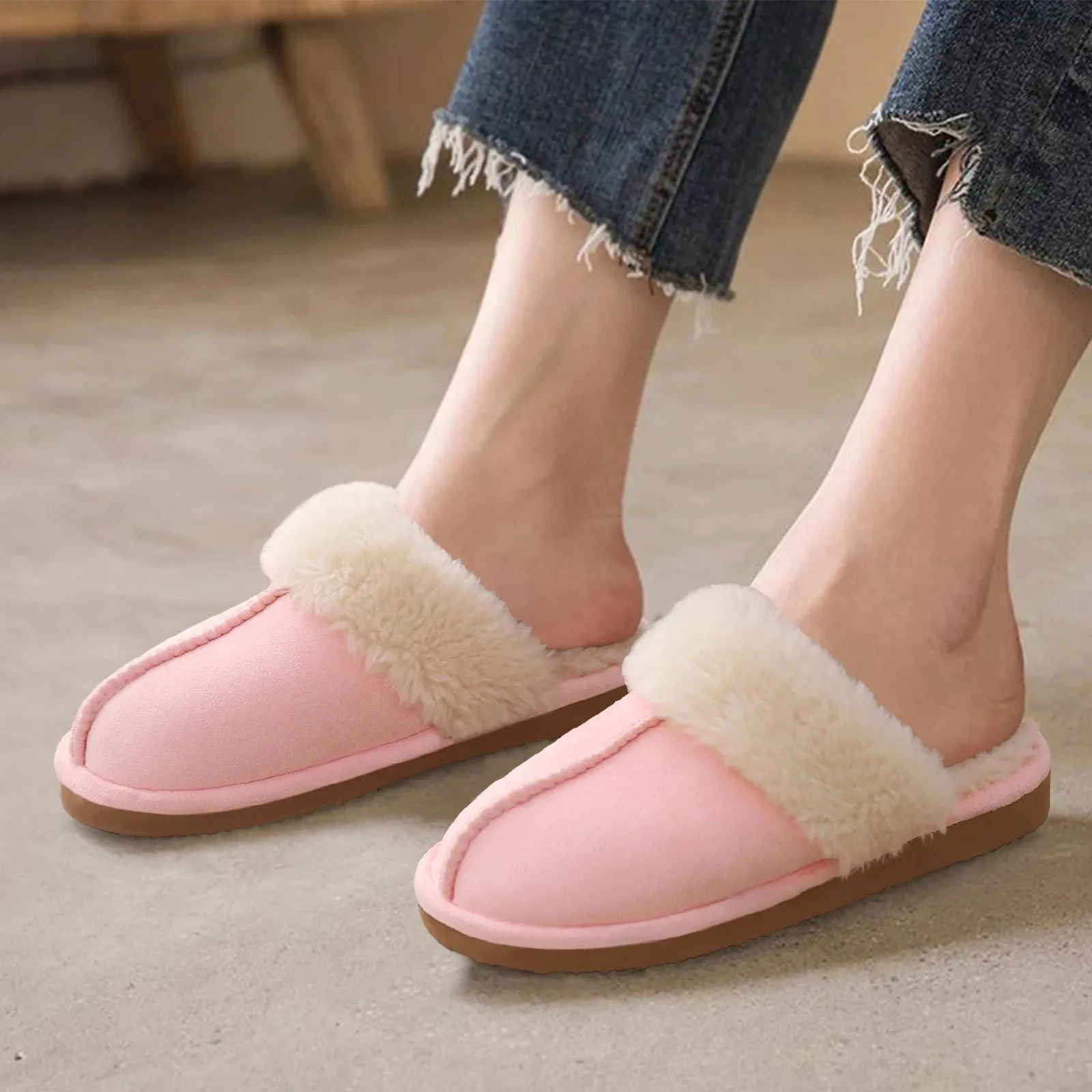 Litfun Winter Fur Slippers Women Men 2023 Home Suede Mules Short Plush Slippers New Fashion Indoor Warm Cozy Fuzzy Flats Slides